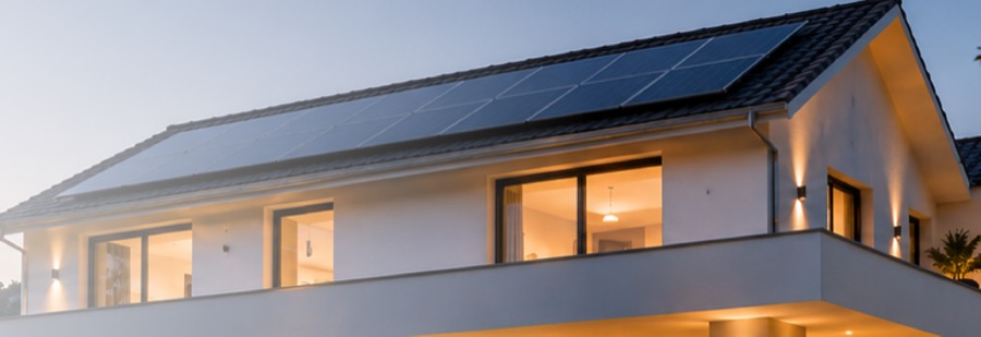 Solar panels on a modern home roof
